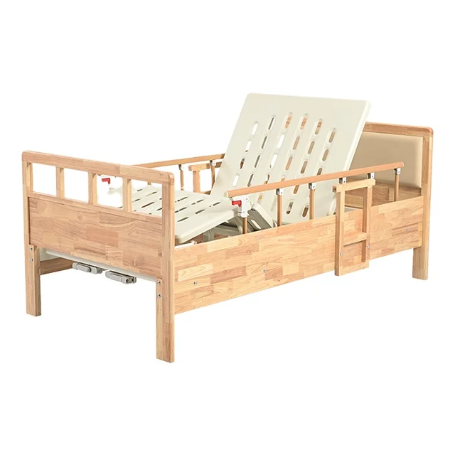 Factory direct oak solid wood manual two-function nursing hospital bed