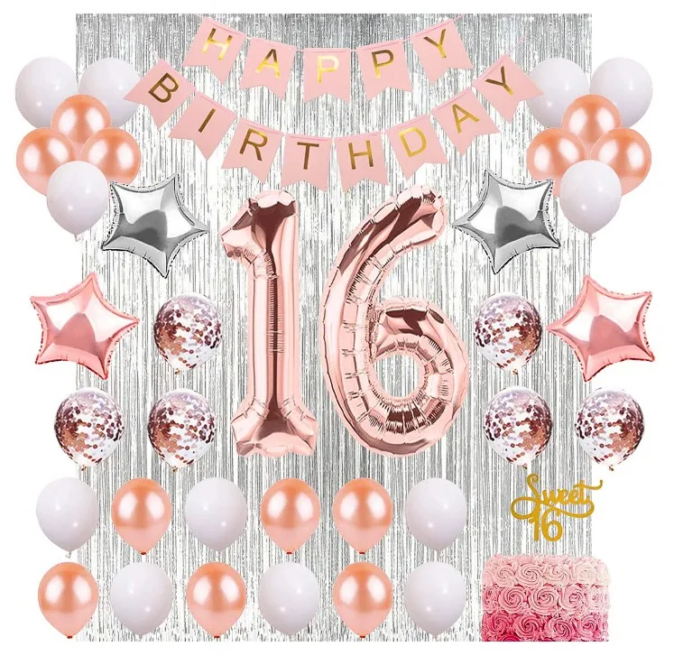 Sliver HAPPY BIRTHDAY Balloons Number 16 Balloon Gifts Kit Blue 16th Birthday Decorations for Girls Boys