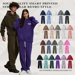 New Custom 350GSM Oversized High Quality Hoodies and Joggers Sets Unisex Tracksuit Cotton Oversized Sweatsuit