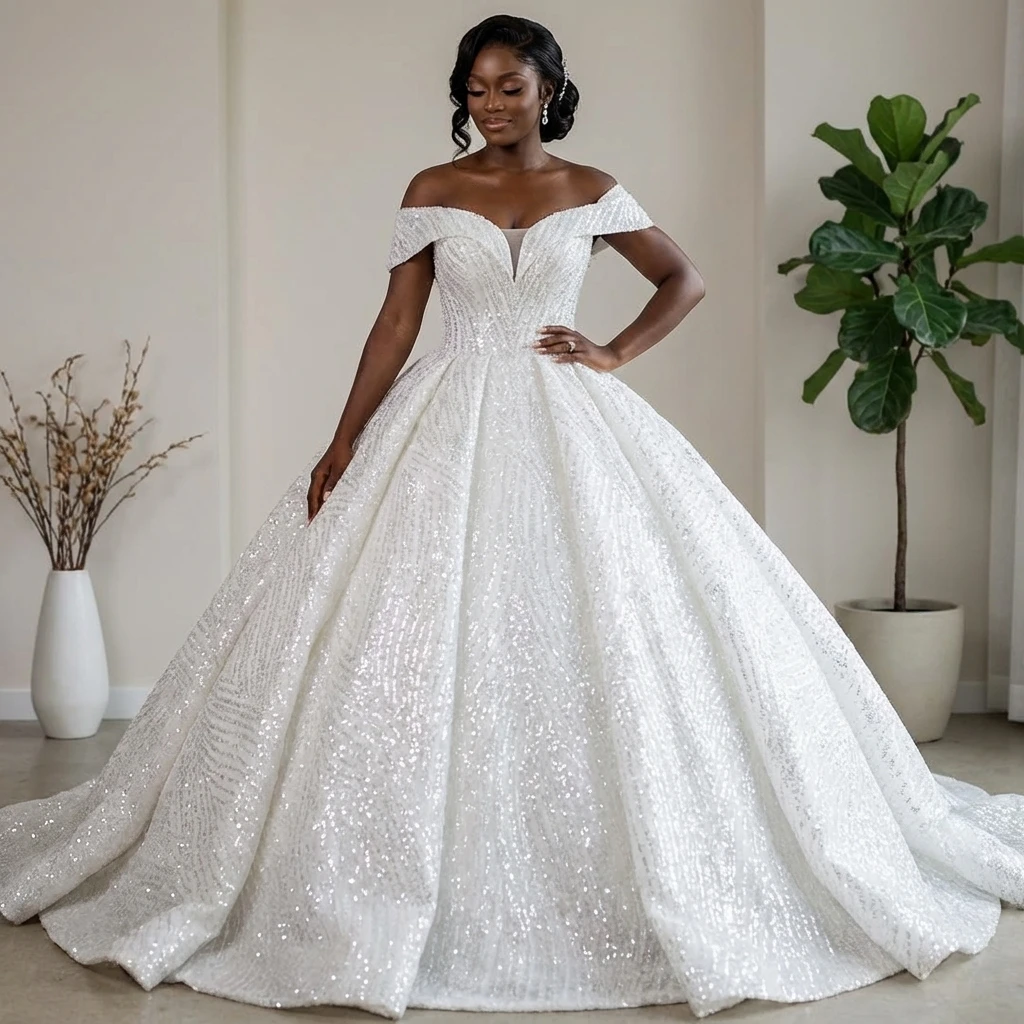 Fashion Elegant Ball Gown Wedding Dresses High Quality Lace Bling Wedding Bride Gown Lsbh09