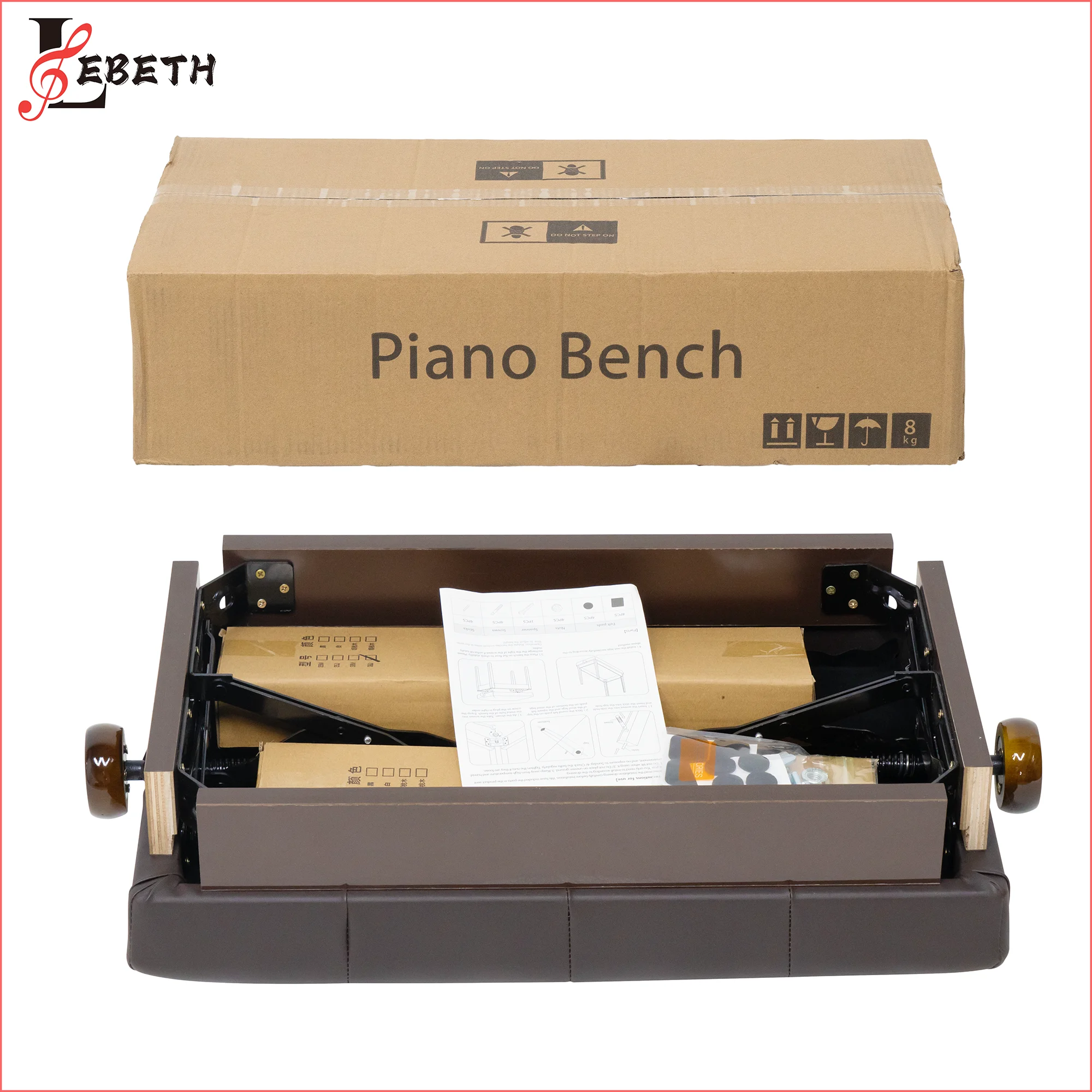 Lebeth KB-010 Wholesale OEM Musical Instruments Modern Wooden Bench Brown Piano Chair Piano Stool