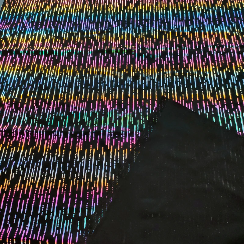 High Visible Printing Light rainbow Reflective Polyester Spandex Stretch Knitted Fabric for Fashion Dress Leggings Headbands