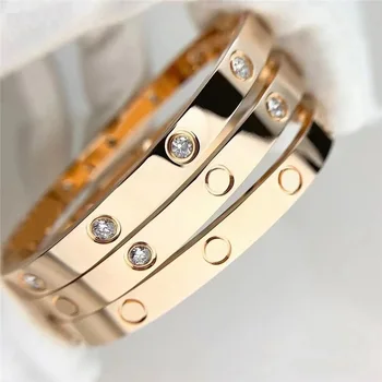 Carti Love Couple Screw  Popular Luxury Designer Famous Brand Gold Plated Titanium 316L Stainless Steel Zircon Bangle Bracelet