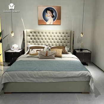 Luxury King-Size Modern Soft Bed Frame Set with  Leather Upholstery Eco-Friendly Design 10-Year Warranty