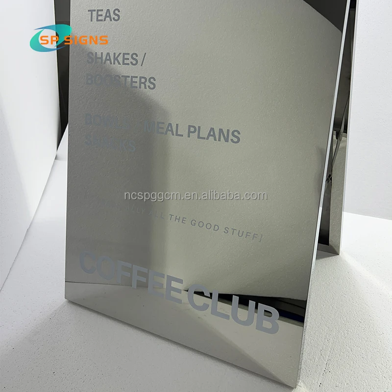 SP Custom 8k 12K Sliver Gold Mirror Stainless Steel A-frame Signage Double Side Stand Advertising Board Business Sign Outdoor