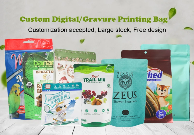 Food Grade Recyclable Nuts Food Packaging Bags Plastic Zipper Stand Up Pouches Vegetable seed packaging factory