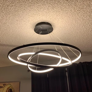 Minimalist Hanging Customized Rings Black LED Chandelier Modern Living Room