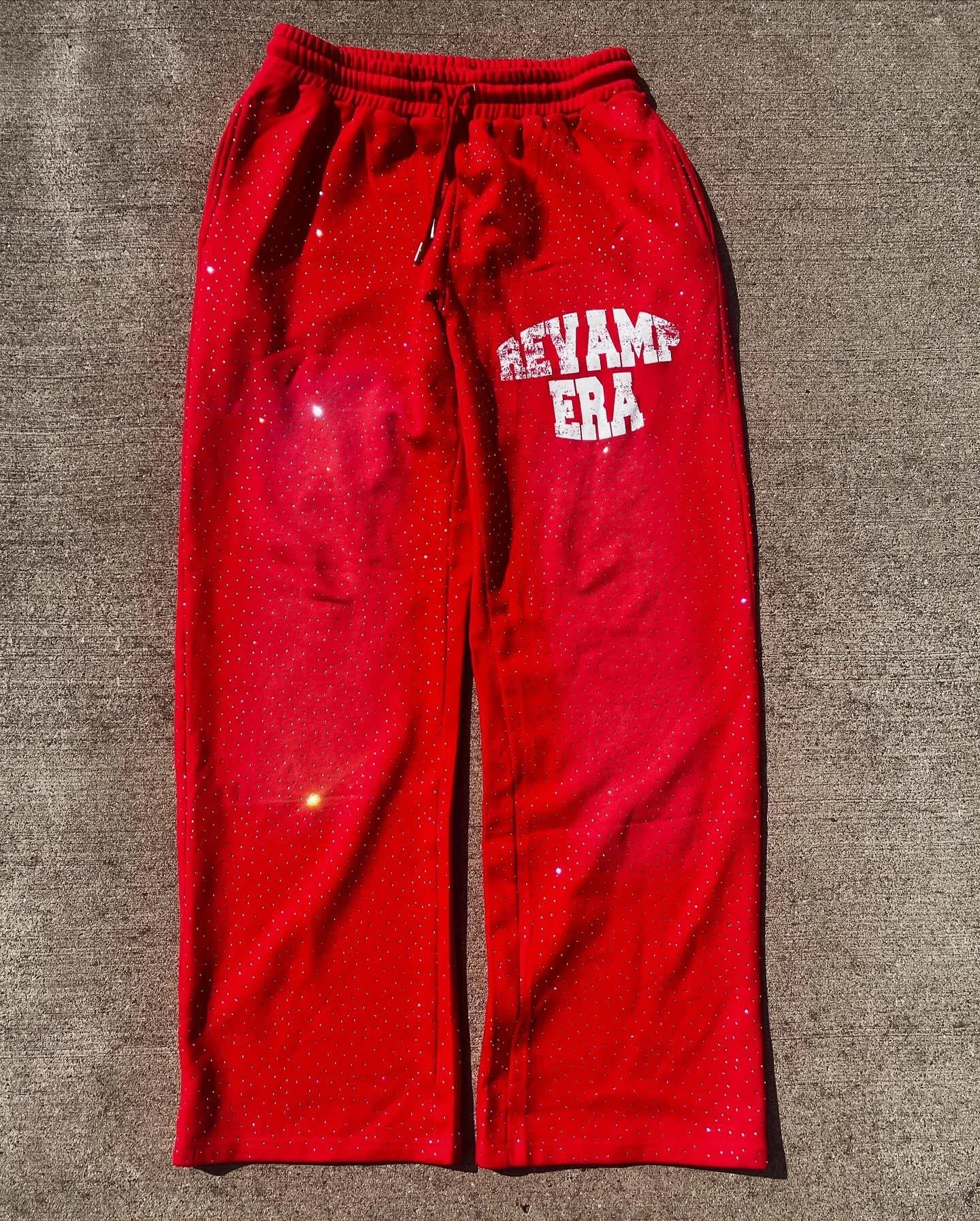 Custom Unisex Cotton Oversized Baggy Wide Leg Acid Wash Rhinestone Distressed Trackpants Track Sweatpants Flared Sweat Pants Men gallery 3