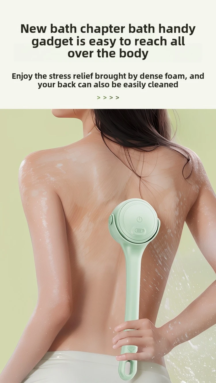 New Arrivals Silicone Scrubber Soft Rechargeable Shower Brush Long Handheld Electric Body Scrub