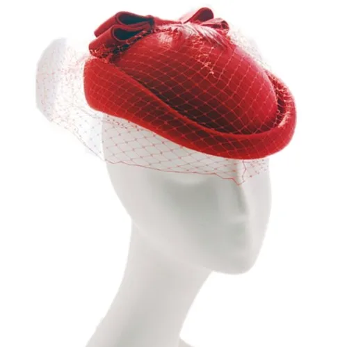 COPY - Chic Red Wool Felt Pillbox Hat Red Wool Contoured Vintage Styled Pill Box Hat-Church Hat  main image 4