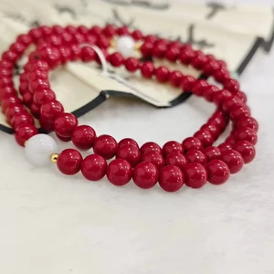 Vintage Men's and Women's Bracelet with High Content of 108 Beads, Natural Cinnabar Ore, Fashionable Bracelet