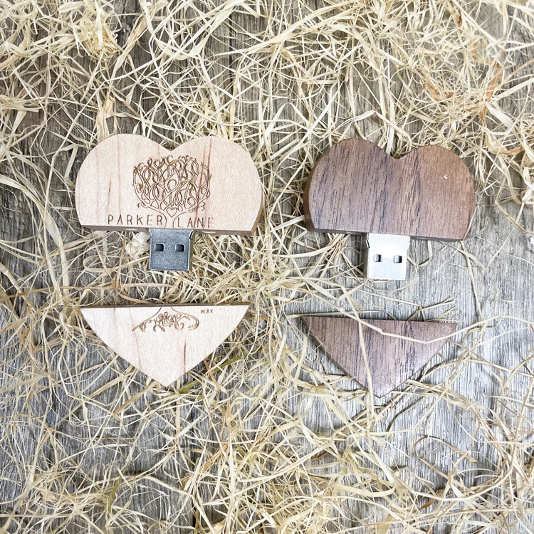 Photography Wedding Gift USB 3.0 Wooden Heart USB Flash Drive Gift Box Pen Drive 4GB 8GB 16GB 32GB 64GB Memory Stick with Logo - ANKUX.COM