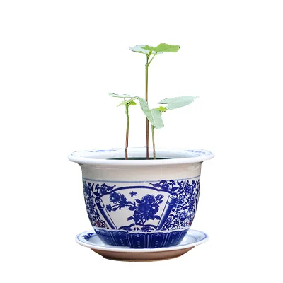 Cheap Price Chinese Home Decor Blue and White Planters Ceramic Flower Pots Chinese Retro Style Tabletop Ceramic Flowerpot