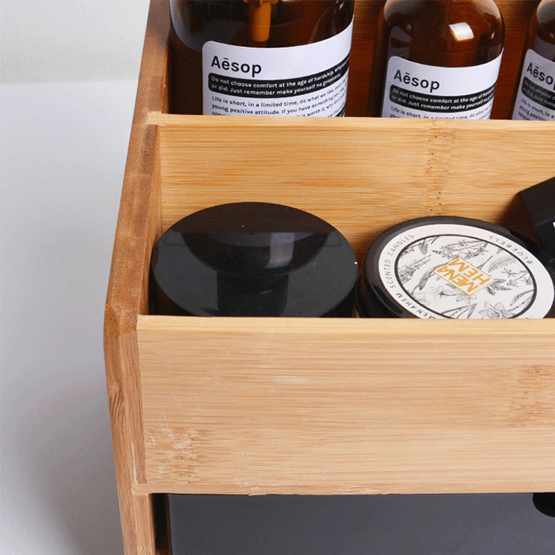 Large capacity Eco-friendly multi-function bamboo desktop makeup organizer office storage box with drawers