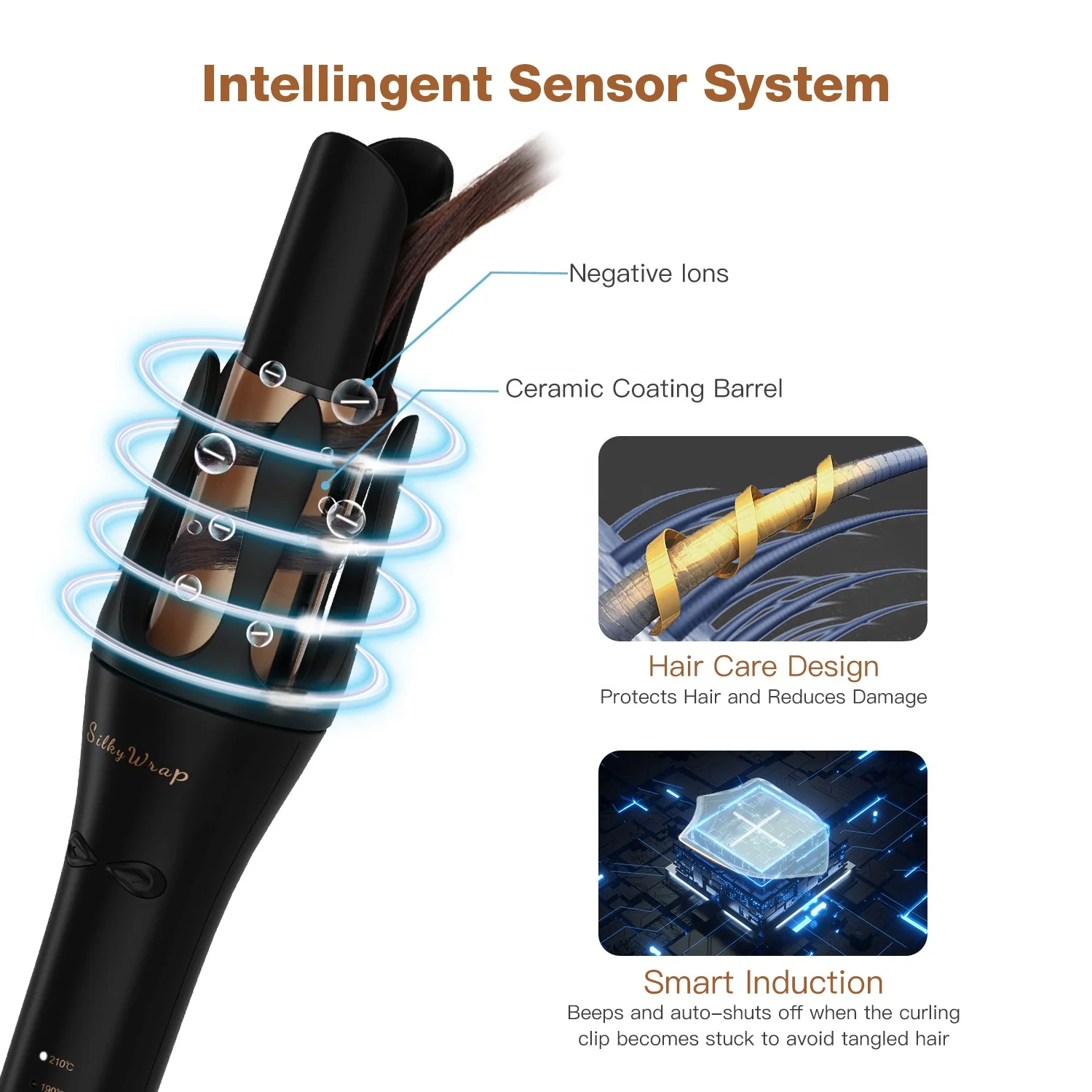 Lena Custom Smart Anti-stuck Ionic Electric Auto Rotating Ceramic Hair Curler Rotatable Automatic Curling Iron Wand