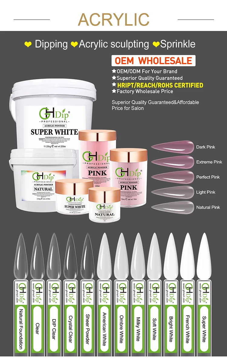 Factory Wholesale Highly Pigmented Smooth Polymer Powder Nail Clear