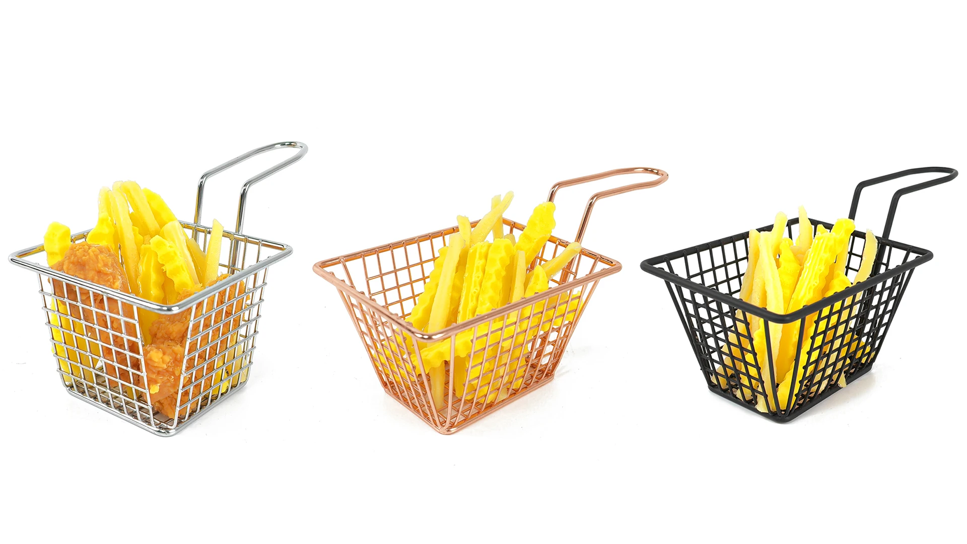 Restaurant Black Rectangle Fast Food Chip Fryer Basket Metal Wire Snack