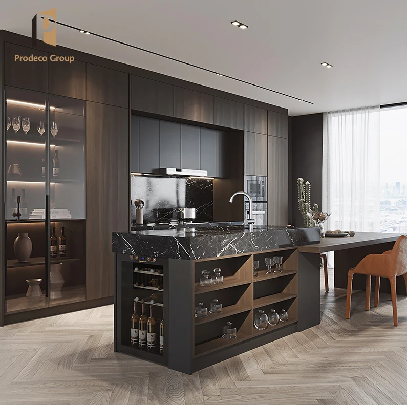 Modern Custom Designs Australian Flat Pack American Black Lacquer Luxury Kitchen Cabinets