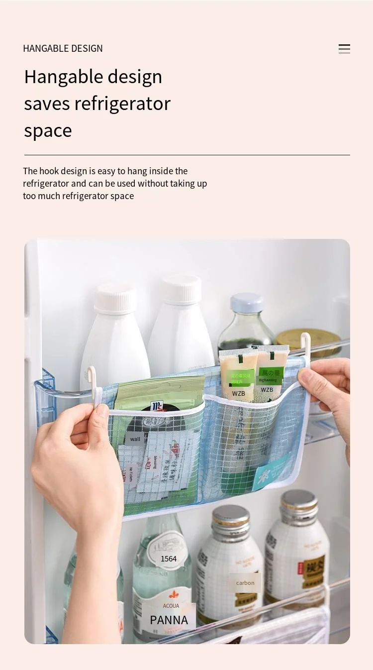 Refrigerator storage net bag hanging household kitchen bathroom multi-functional double compartment storage bag details