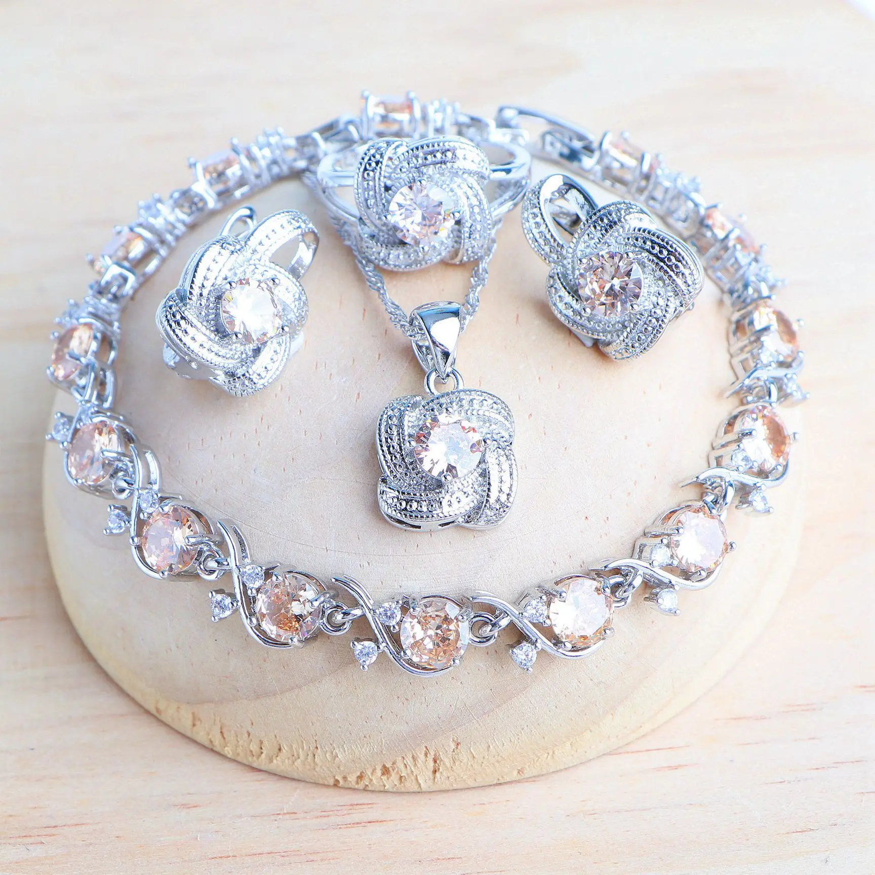 Blue Zircon 925 Silver Jewelry Sets For Women Bridal Wedding Earrings