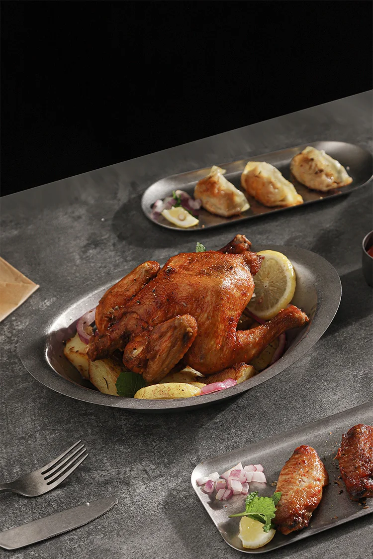 0.8 mm Retro Kitchen Stainless Steel 304 Party Dinner Sushi Plate For Restaurant