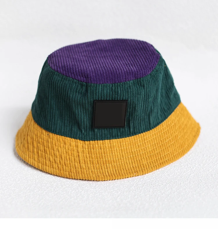 Wholesale custom private label oem logo colorful two tone designer big oversize unisex patchwork warm thin corduroy bucket hat