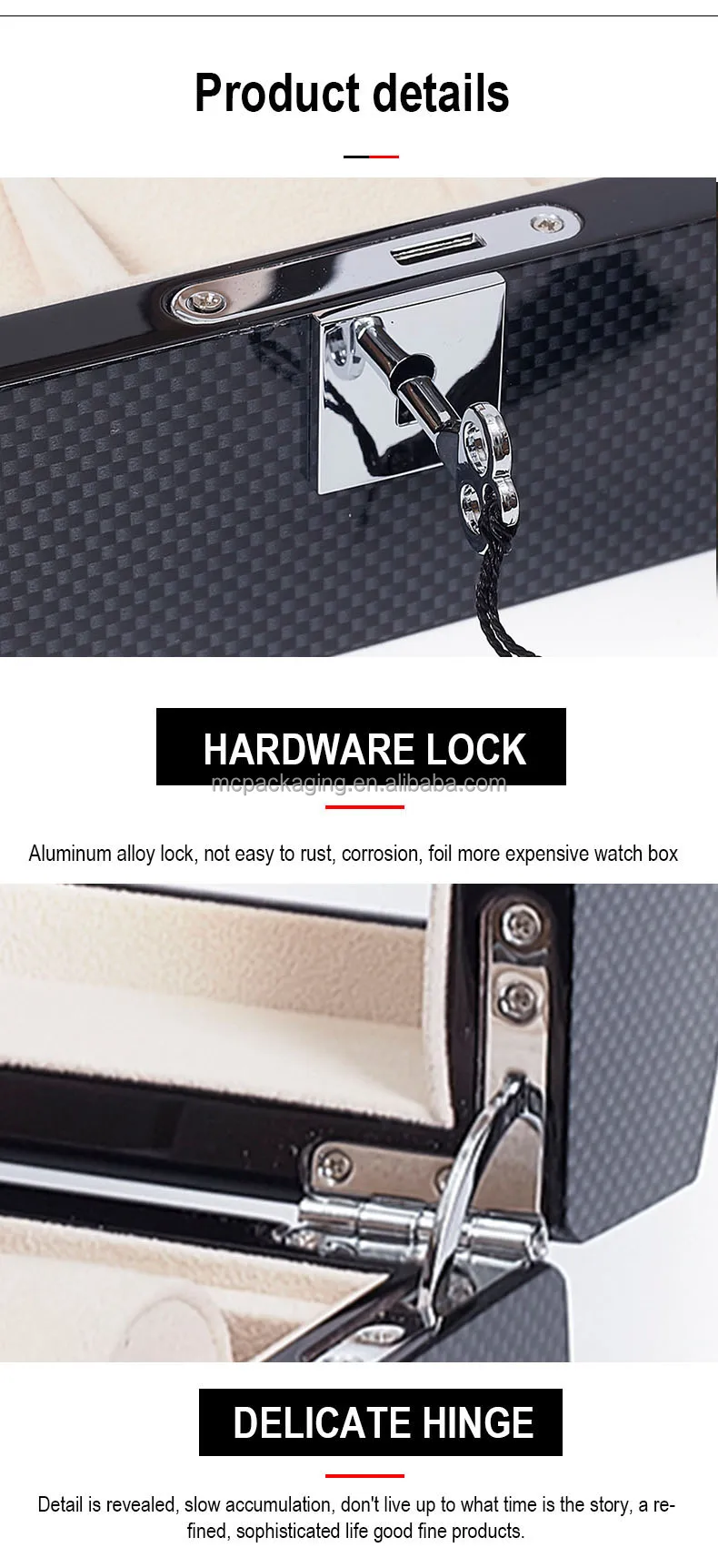 Watch box lock and hinge details