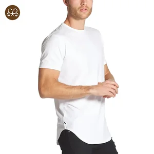 High End Custom Men's Crew Neck Curved Hem Trim Fit Elongated T-Shirt Gym Tee for Men