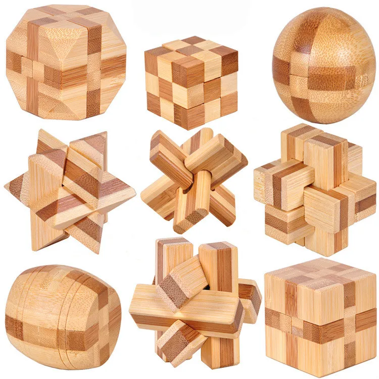 New Arrivals  Brain Teaser 3D Wooden Interlocking Burr Puzzles Game Toy Bamboo Small Size For Adults Kids