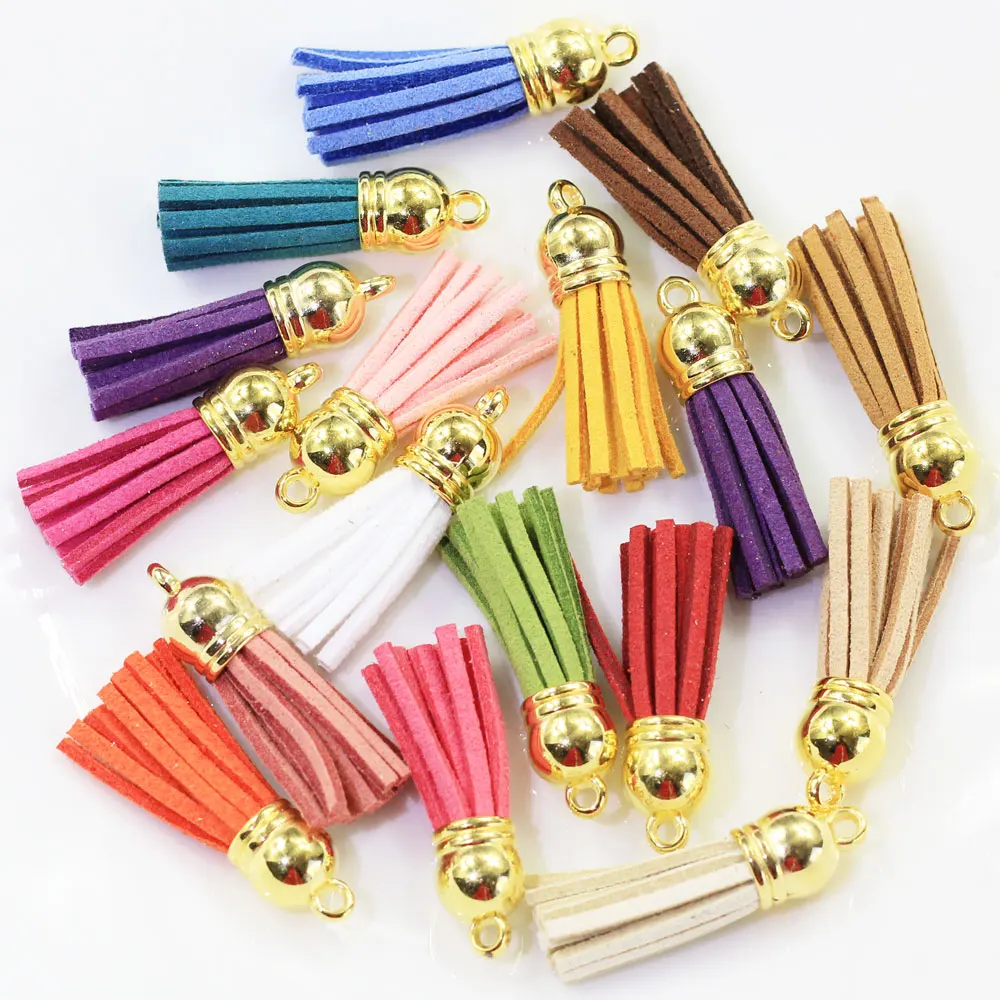 500pcs mix color Tassel store Pendant with Gold Top, Fringe Tassel,Faux Leather,Tassel charm pendant --38x10mm.