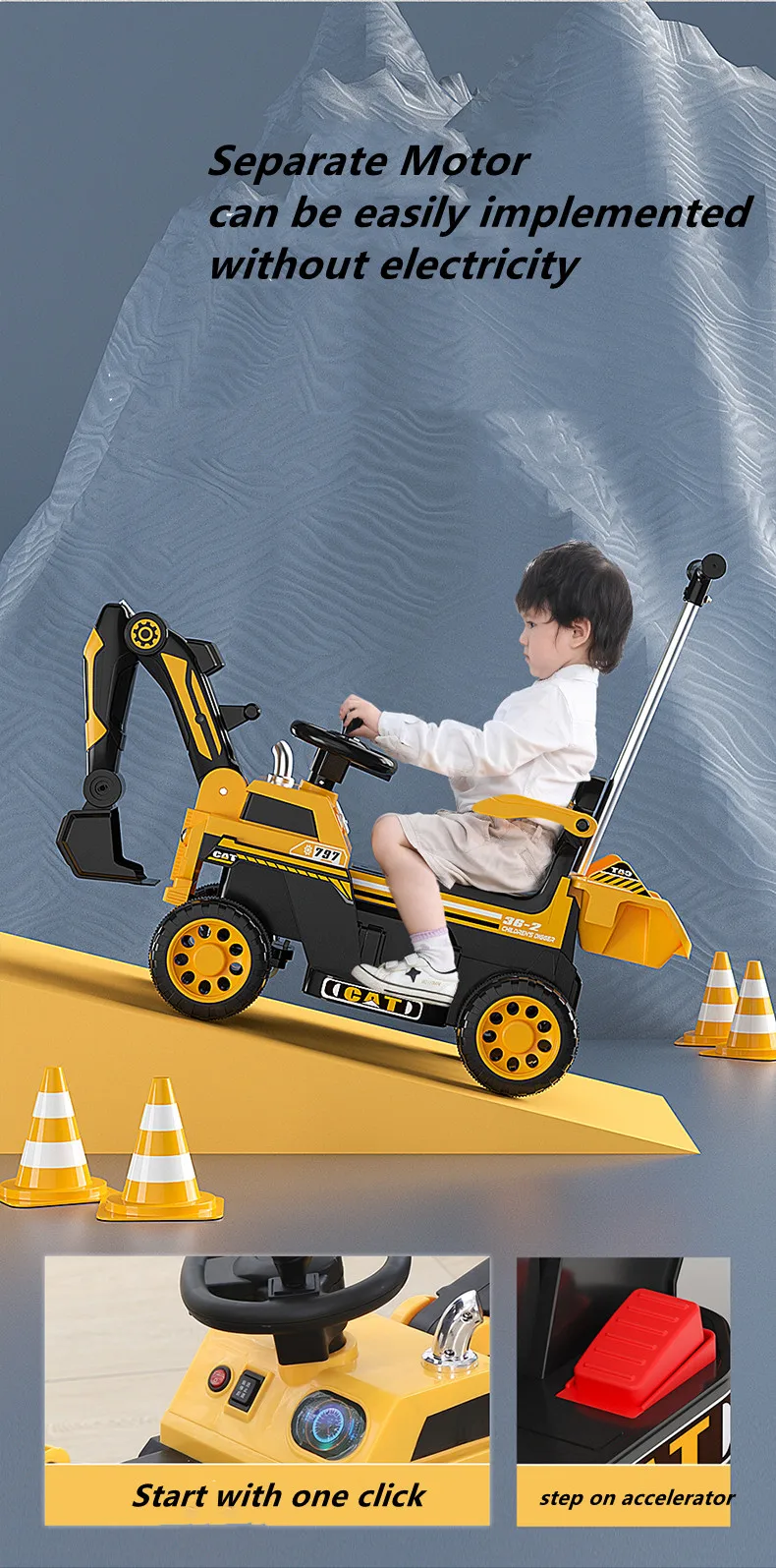 China children's excavator toy car charging sitting boy oversized remote control push handle electric excavator engineering car