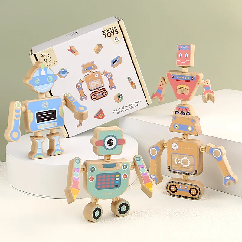 木製スナップ式組み立ておもちゃ STEM ロボット恐竜分解プレイセット 細かい運動技能 モンテッソーリ教育用学習おもちゃ
