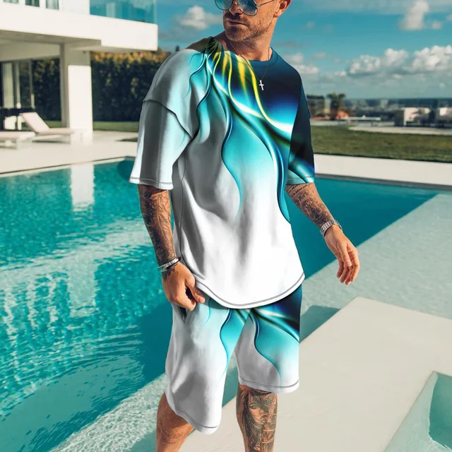 2023 Newest Men T Shirt Set 3D Print Cool Men's Clothes Outfits Casual Beach Shorts Suit Street Popular Tracksuit 2222_voghion.com