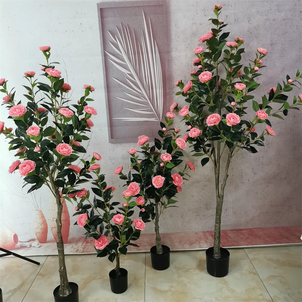 Wholesale Home Decorative Artificial Camellia Flower Indoor Potted Rose Flower Tree