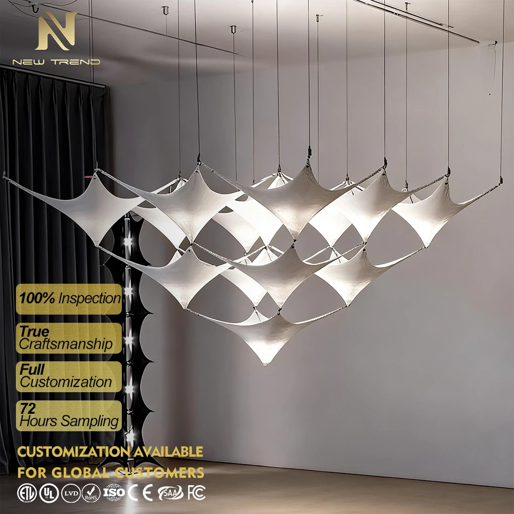 CPL-483 Custom Fabric Modular Chandelier – Height-Adjustable Contemporary LED Art Installation for Double-Height Lobby