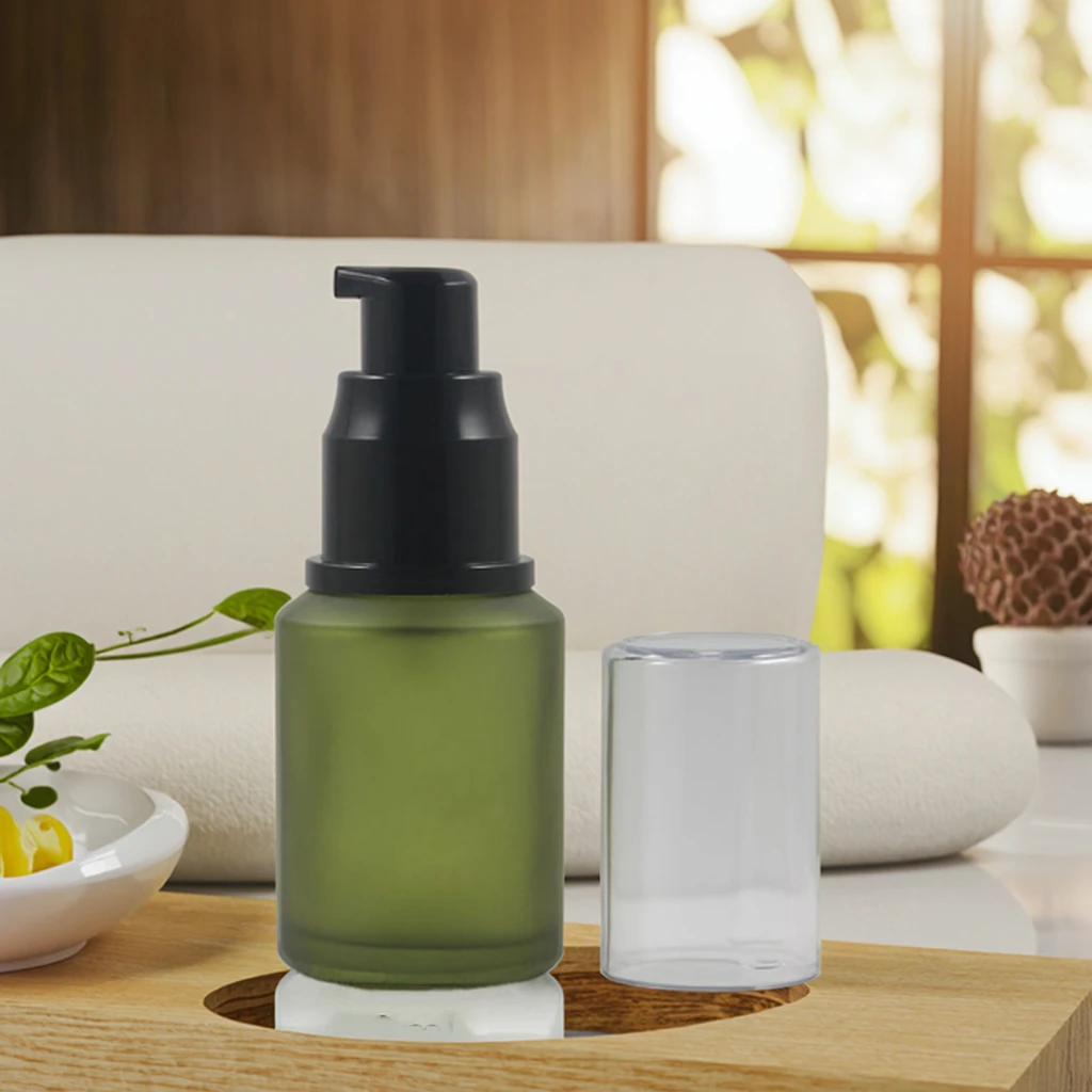 Fuyun 50ml 100ml 10ml 5ml Frosted Glass Cosmetic Bottles Green Slanted Shoulder Dropper Empty Essential Oil Vials