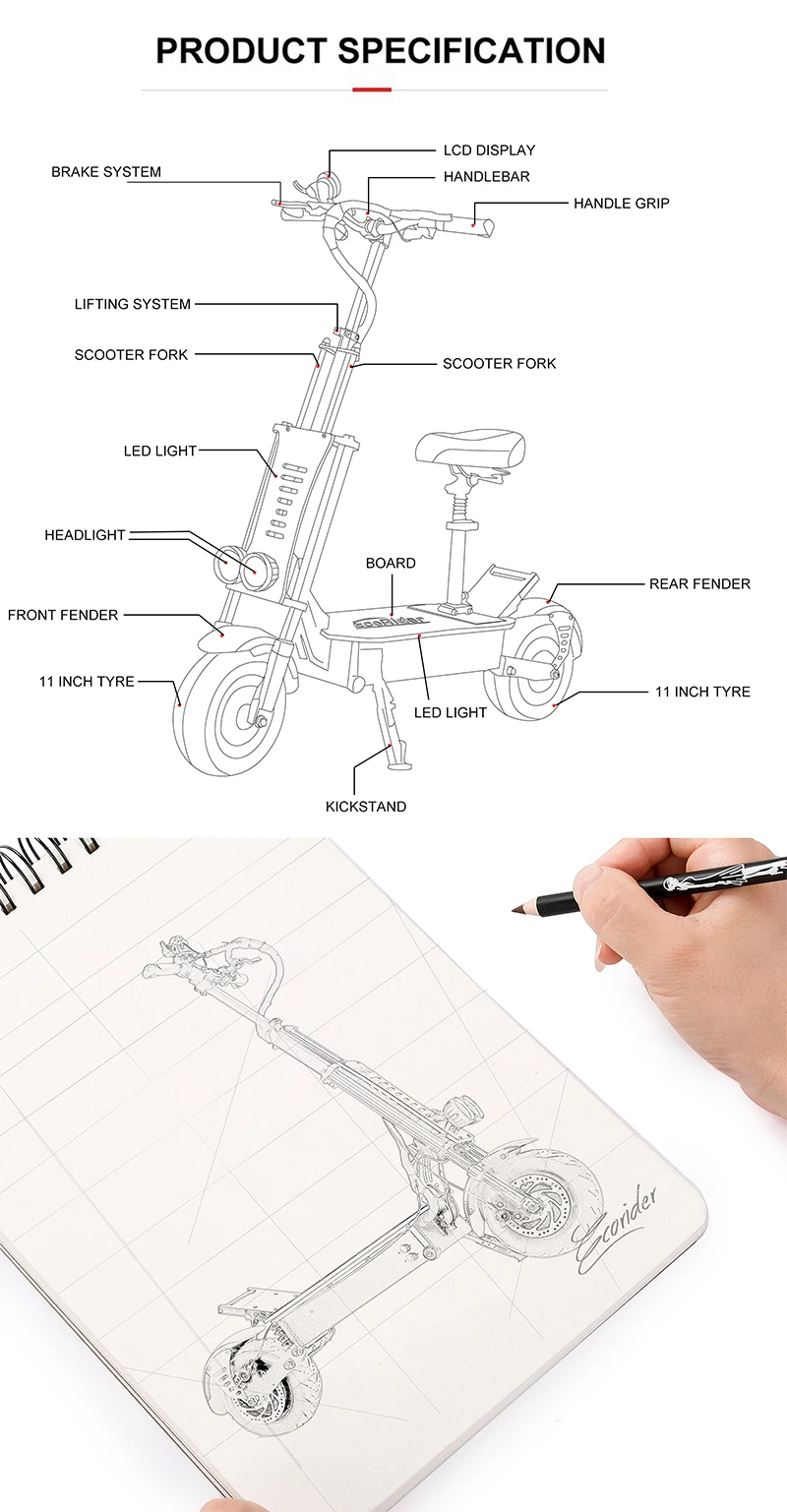 Ecorider 11 Inch Off Road Duel Motor Foldable 4800w Mobility E Scooter