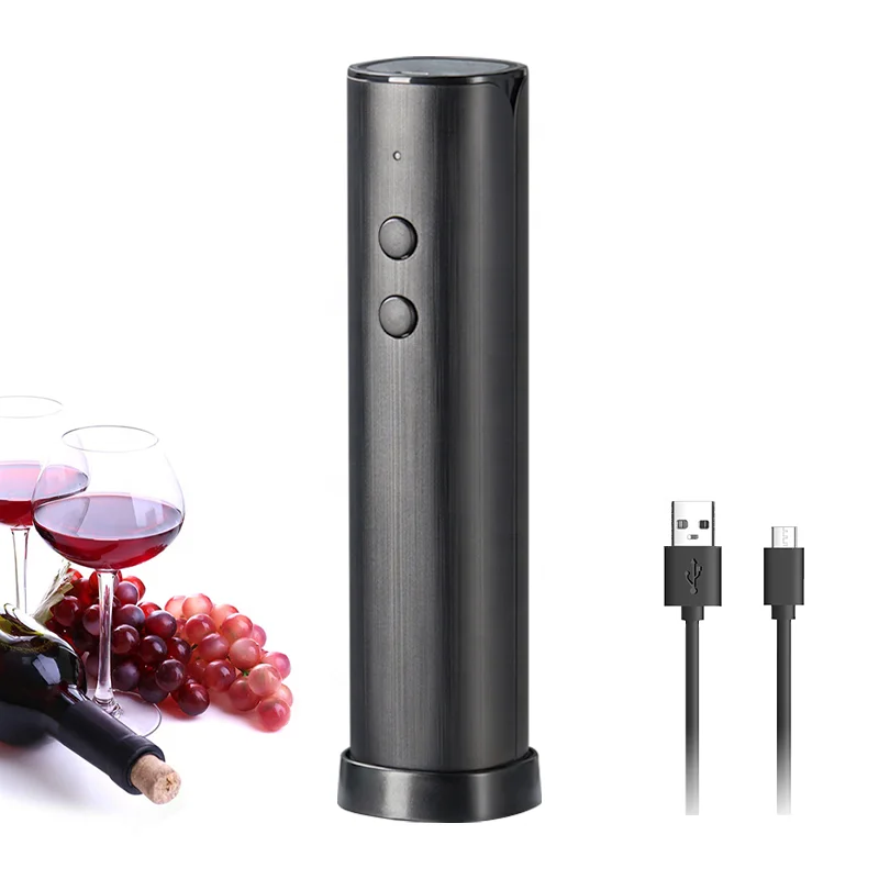 Black Wood Grain Electric Wine Bottle Opener Set USB Rechargeable Automatic Wine Corkscrew Opener