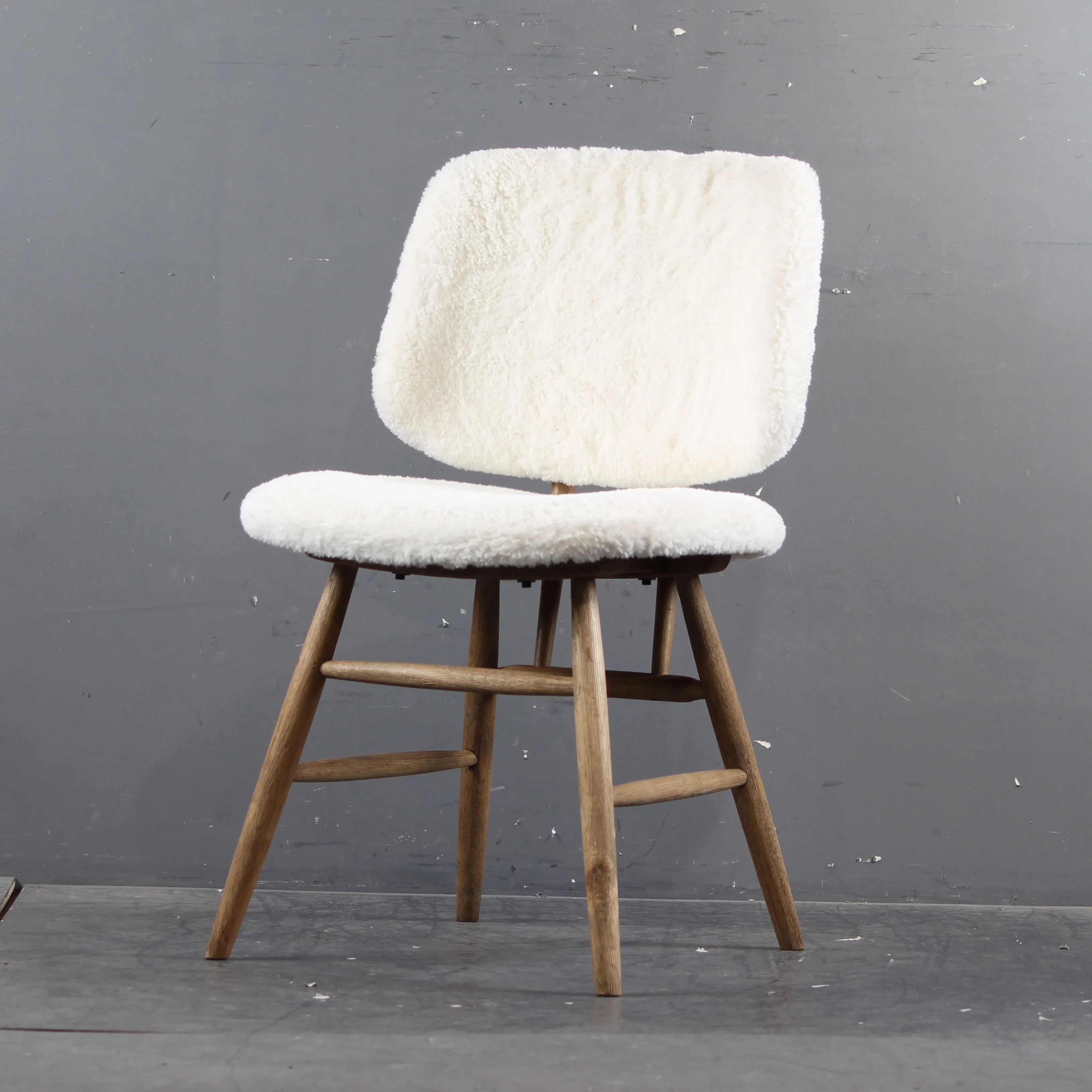 wood chair with fur seat