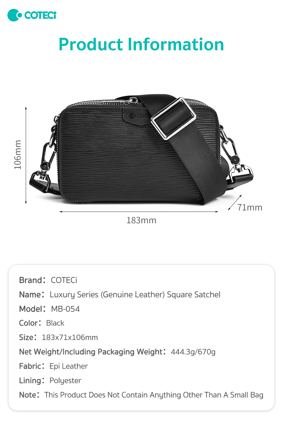COTECi Luxury Series Men's GENUINE Leather Shoulder Pouch Satchel Small Square Side Bag Logo Travel Fashion Sac Bandouliere