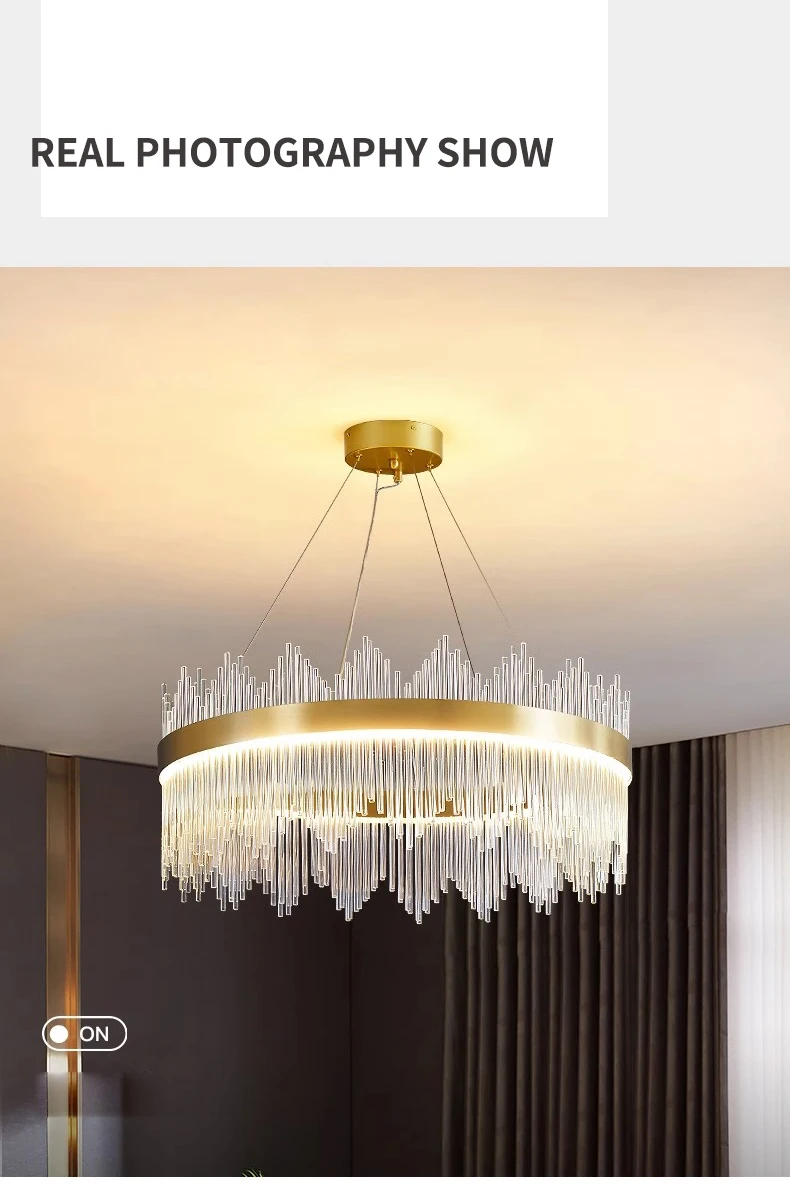 Modern Crystal Chandelier Luxury Gold Round Raindrop Three Color ...