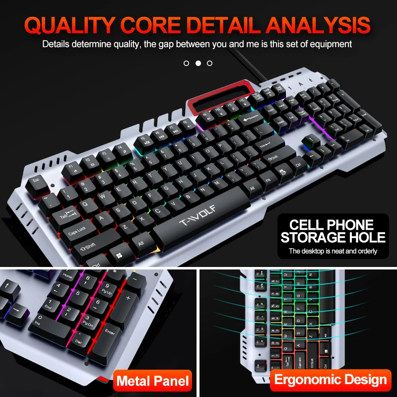 104 Keys Metal Panel Gaming Keyboard and Mouse Set Wired Mechanical Keyboard RGB Backlight Computer Game Keyboard Mouse Combos