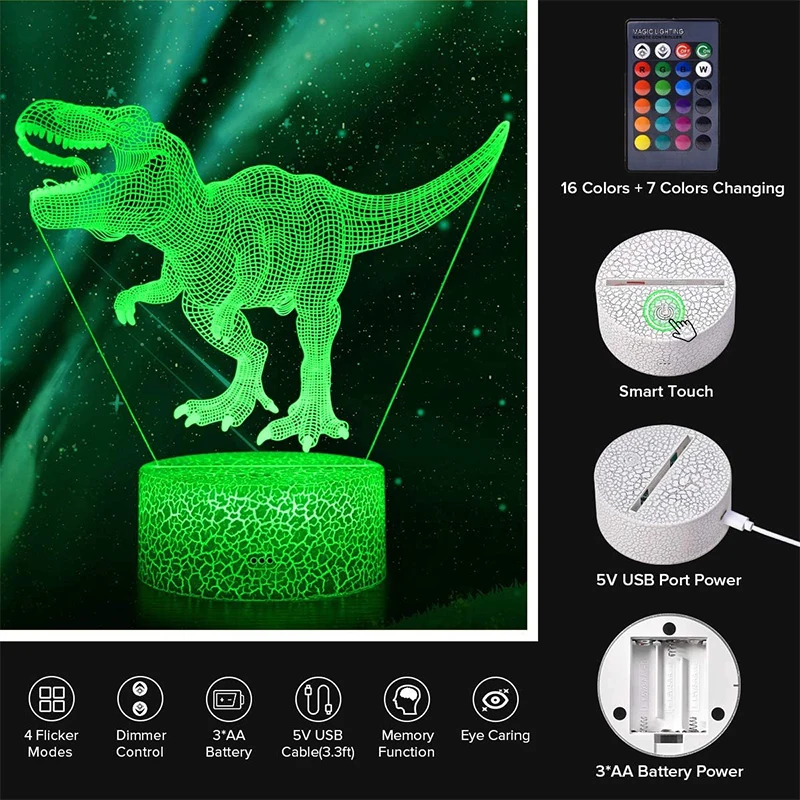 3D ночник динозавр светящиеся игрушки красочный серия настольная лампа Детский Рождественский подарок светящийся для