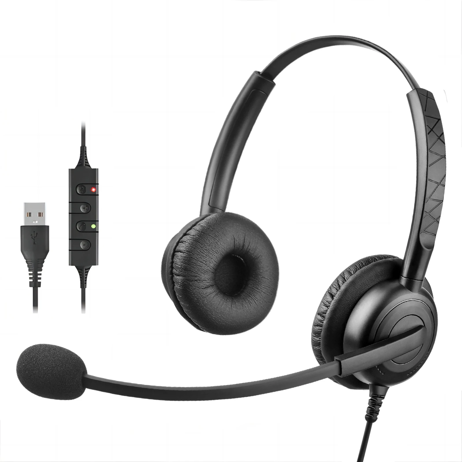 Factory Low Price Wired Call Center Conference Headset USB Headphone With  Microphone Noise Cancelling and Inline Control for PC