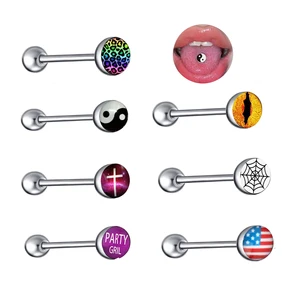 Xinfocus Hot Selling Gold Plated Logo Tongue Ring Body Piercing Jewelry Stainless Steel Straight Barbell for Women Men