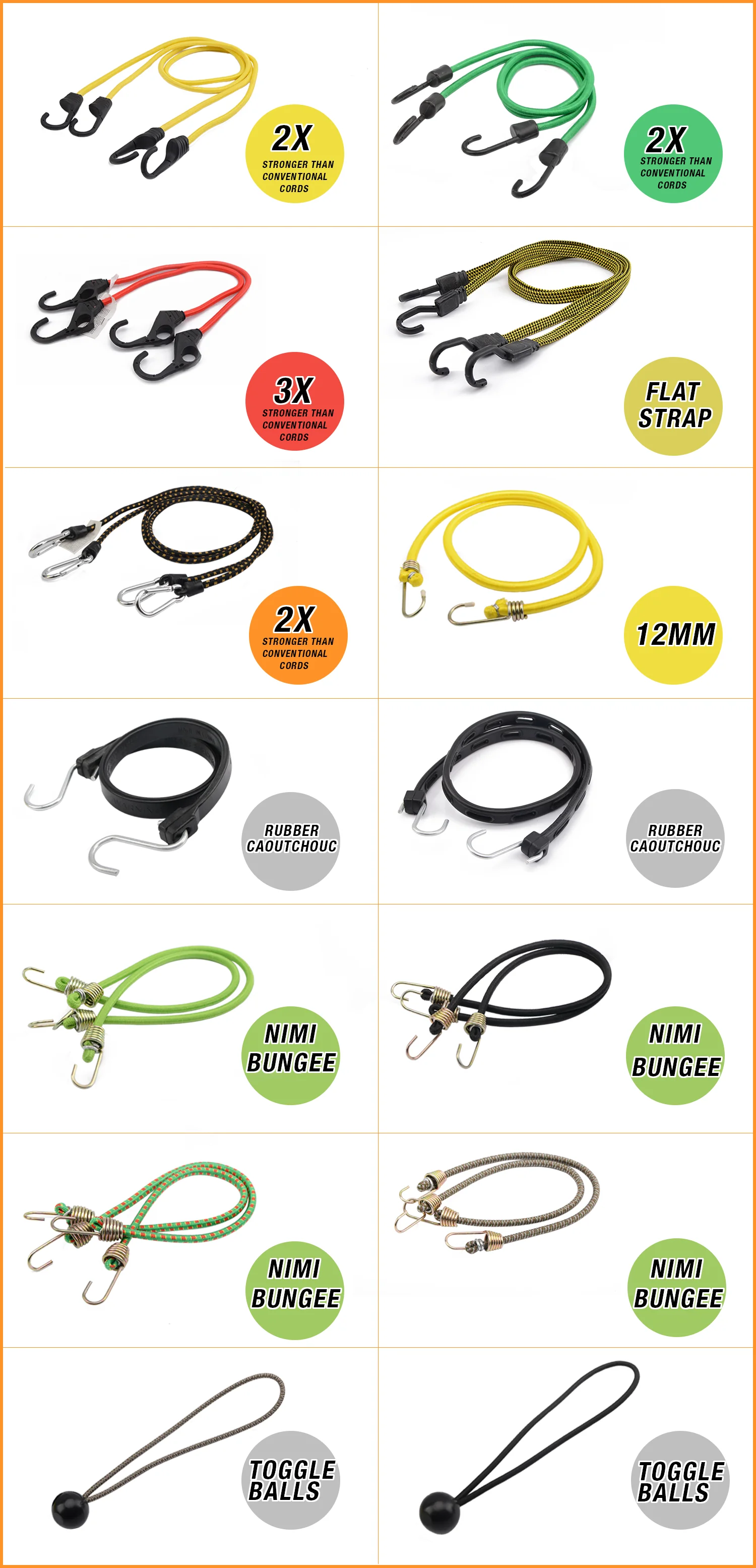 Xstrap Rts High Quality 21'' Epdm Heavyduty Adjustable Flat Rubber Tie Down Tarp Strap With