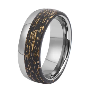 8mm Contemporary Unique Dome Carbon Fiber Wedding Band with Red Copper Mixed Center Tungsten Ring