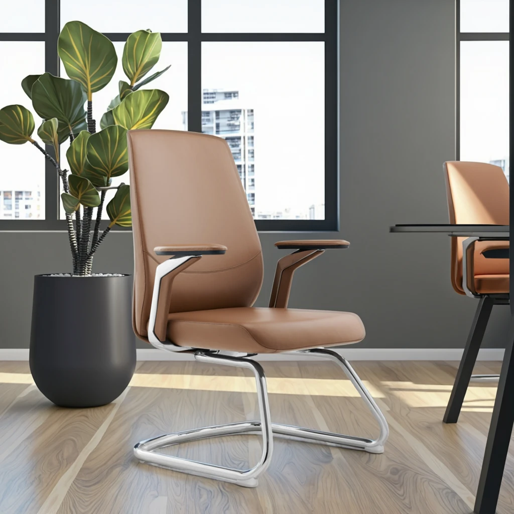 Modern Ergonomic Leather Executive Office Chair with Adjustable Height and Fixed Armrests 2