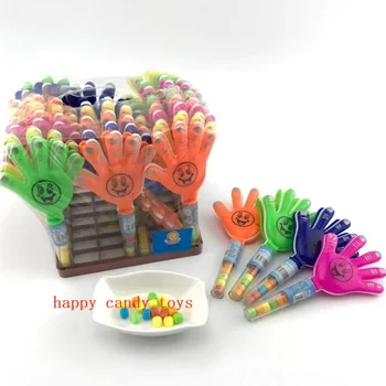 OEM High Quality Plastic Tube Toys Filled Candies Smiley Face Small Hand Clap Toy  Happiness Sweet Toys With Candy