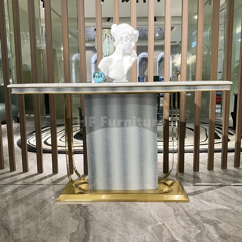 Crocodile Skin Hallway Console Table Gold Console Table Modern Luxury Marble Top